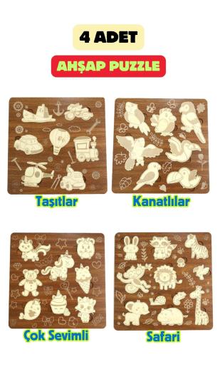 Çocuk Puzzle (Yapboz) Birinci Sınıf Ahşap 4 Parça Eğitici Öğretici Eğlenceli Set
