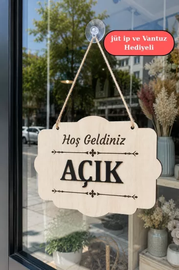Çift Taraflı MDFAhşap Dükkan & Mağaza Kapı Yönlendirme Tabelası - Akçaağaç