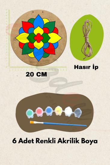 Özgün Tasarımlar İçin Mandala Ana Ham MDF Dekoratif Set  - Fırça ve Akrilik Boya Hediye