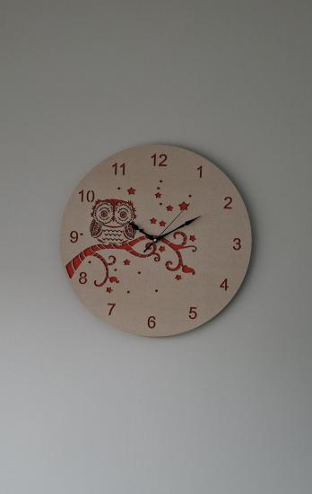 Erdizden Baykuş Desenli Çift Lazer Kesim Mdf Duvar Saati