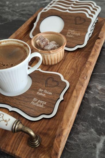 Erdizden 6 Parça Lazer Kesim Ahşap Fincan ve Bardak Altlığı