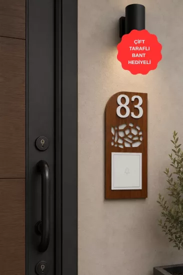 Kişiye Özel Lazer Kesim Parametrik Desenli Kapı Zil Çerçevesi - Ceviz