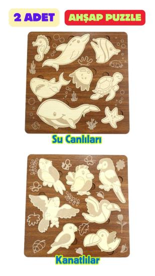 Çocuk Puzzle (Yapboz) Birinci Sınıf Ahşap 2 Parça Eğitici Öğretici Eğlenceli Set