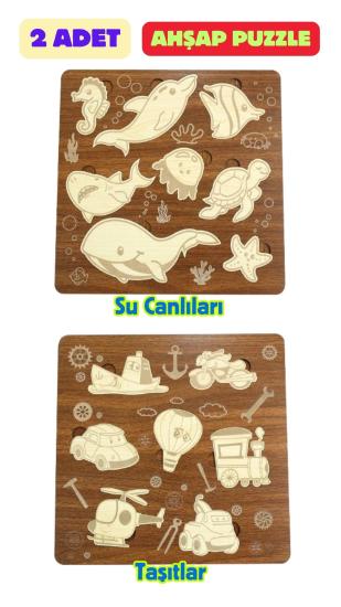 Çocuk Puzzle (Yapboz) Birinci Sınıf Ahşap 2 Parça Eğitici Öğretici Eğlenceli Set