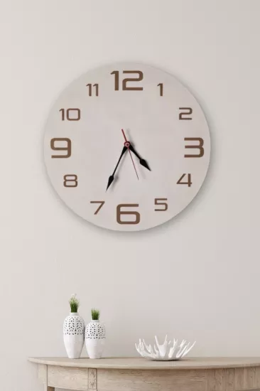 Yuvarlak Lazer Kesim Modern Birinci Sınıf Mdf Duvar Saati - Beyaz