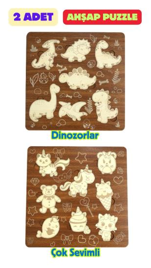 Çocuk Puzzle (Yapboz) Birinci Sınıf Ahşap 2 Parça Eğitici Öğretici Eğlenceli Set