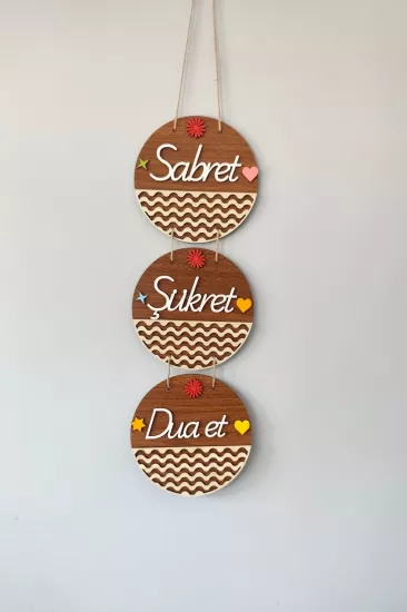 Sabret Şükret Dua Et Mdf Kapı Süsü - Ceviz