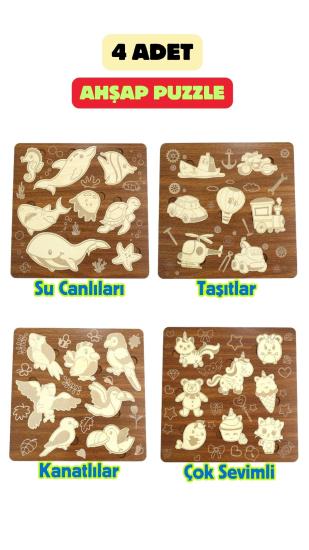 Çocuk Puzzle (Yapboz) Birinci Sınıf Ahşap 4 Parça Eğitici Öğretici Eğlenceli Set