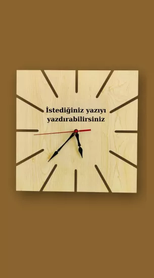 Kare Şekilli Lazer Kesim Birinci Sınıf Mdf Duvar Saati - Akçaağaç