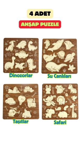 Çocuk Puzzle (Yapboz) Birinci Sınıf Ahşap 4 Parça Eğitici Öğretici Eğlenceli Set