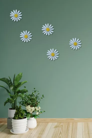 Papatya Şeklinde Dekoratif Süsler – 5’li Set, Bahar Esintili Tasarım - Sarı