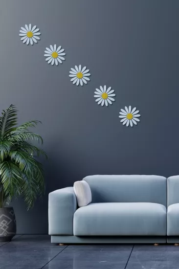 Papatya Şeklinde Dekoratif Süsler – 5’li Set, Bahar Esintili Tasarım - Sarı