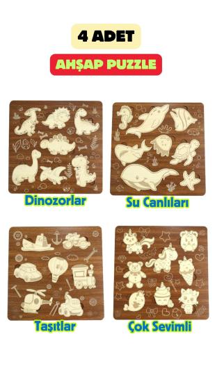 Çocuk Puzzle (Yapboz) Birinci Sınıf Ahşap 4 Parça Eğitici Öğretici Eğlenceli Set