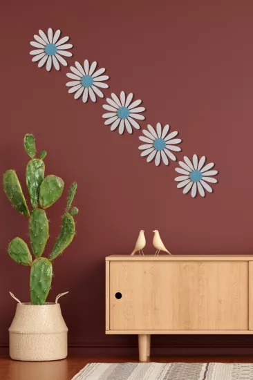 Papatya Şeklinde Dekoratif Süsler – 5’li Set, Bahar Esintili Tasarım - Mavi