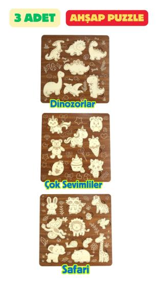 Çocuk Puzzle (Yapboz) Birinci Sınıf Ahşap 3 Parça Eğitici Öğretici Eğlenceli Set