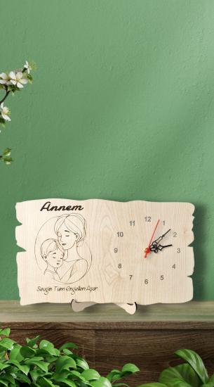 Anneyle Geçen Sonsuz Zaman - Dekoratif Ahşap Lazer Kesim Masa Saati