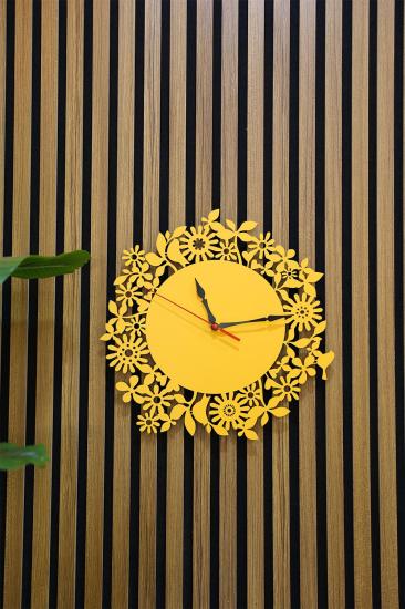 Erdizden Çiçek ve Kuş Desenli Lazer Kesim Mdf Duvar Saati