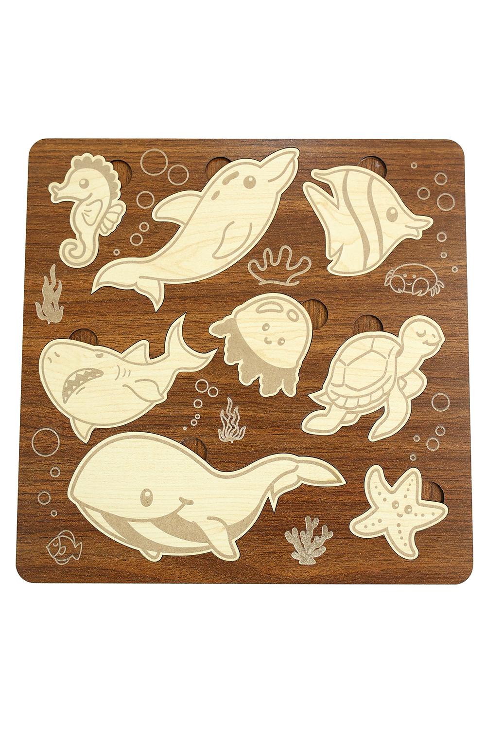 Birinci Sınıf Ahşap Eğitici Öğretici Su Canlıları Çocuk Puzzle (Yapboz)